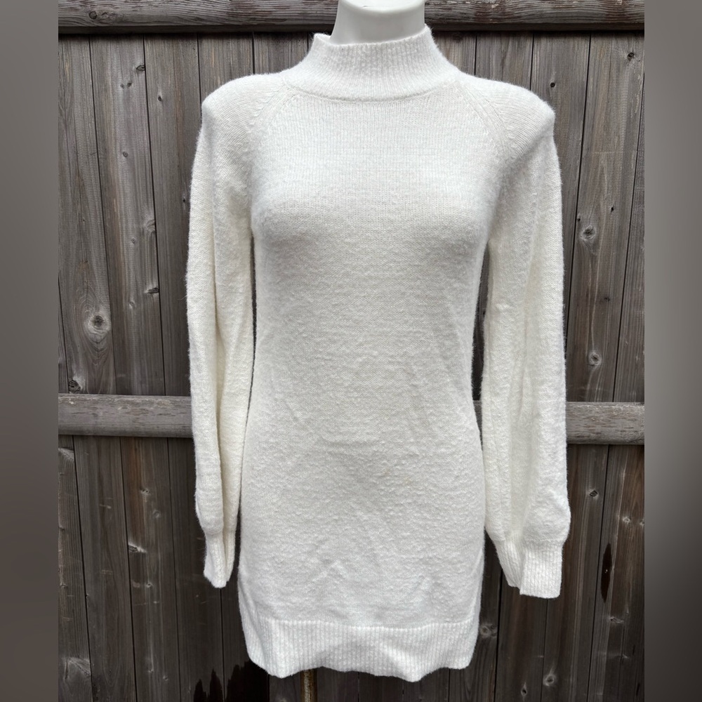 Francesca’s Blue Rain Cream Colored Mock Neck Long Sleeve Sweater Dress